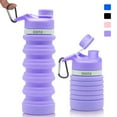 thumbnail image 1 of ONTA Collapsible Water Bottle - BPA Free Silicone Foldable Water Bottle for Travel Gym Camping Hiking, Portable Leak Proof Sports Water Bottle with Carabiner(Purple), 1 of 8