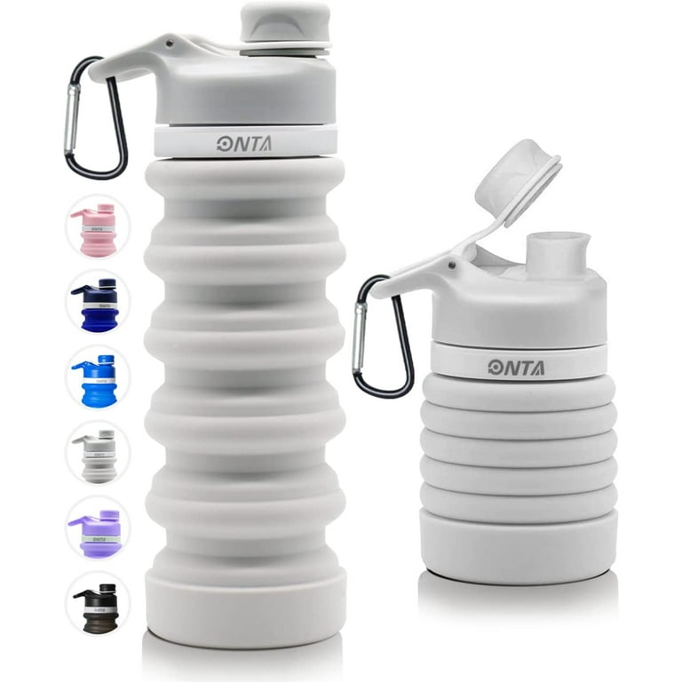 ONTA Collapsible Water Bottle- BPA Free Silicone Foldable Water Bottle for  Travel,Silicone Portable Leak-Proof Travel Water Bottle 20oz, gray