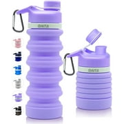 ONTA Collapsible Water Bottle- BPA Free Silicone Foldable Water Bottle for Travel,Silicone Portable Leak-Proof Travel Water Bottle 20oz, purple