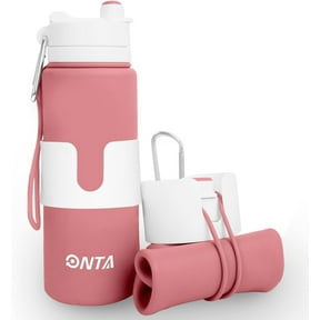 ONTA Collapsible Water Bottles 26oz, Leak Proof, BPA-Free, Foldable Silicone Travel Water Bottle with Strap for Cycling, Hiking, Outdoors(pink)