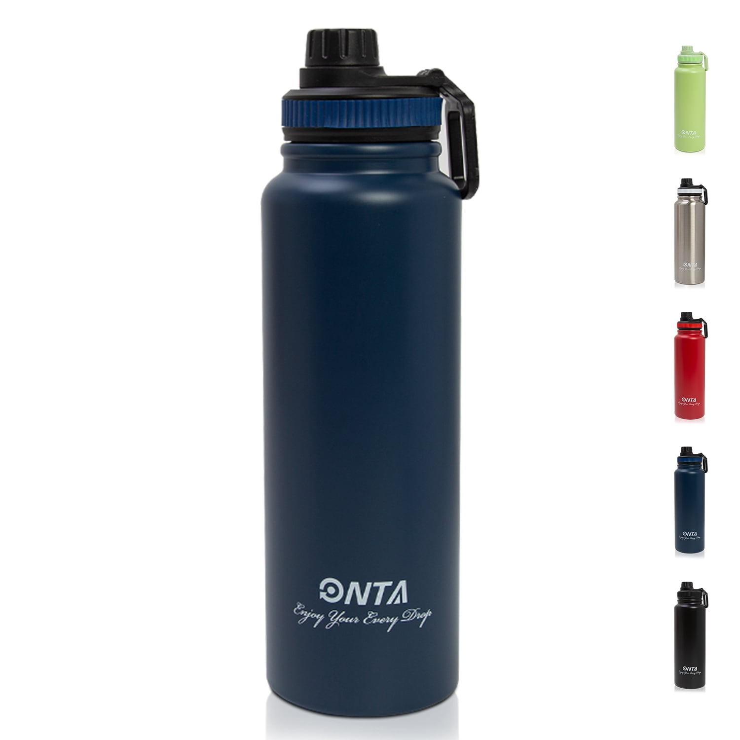 ONTA Insulated Vacuum Sports Water Bottle, 1L Keeps Cold 48H, Hot 24H Stainless Steel Water Bottle and Leakproof Thermos Coffee Travel Mug