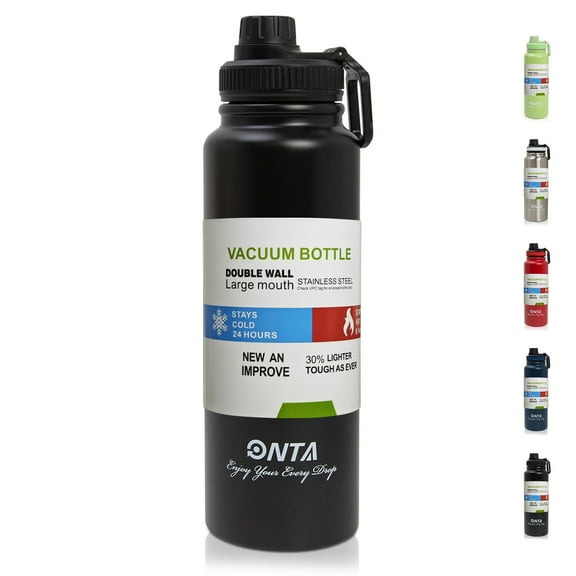 ONTA Insulated Vacuum Sports Water Bottle, 1L Keeps Cold 48H, Hot 24H Stainless Steel Water Bottle and Leakproof Thermos Coffee Travel Mug