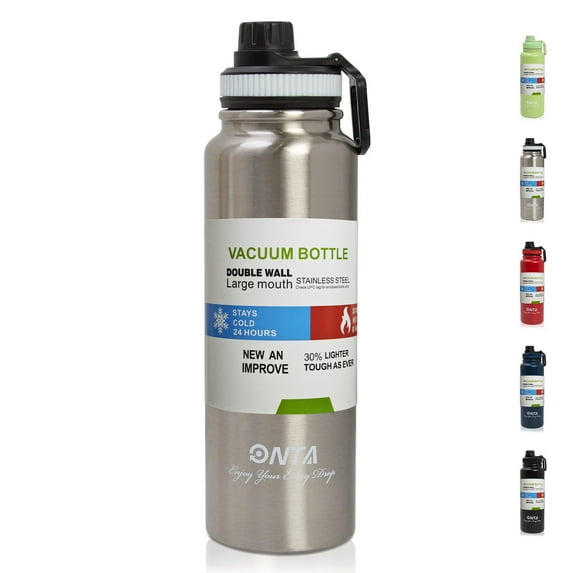 ONTA Insulated Vacuum Sports Water Bottle, 1L Keeps Cold 48H, Hot 24H Stainless Steel Water Bottle and Leakproof Thermos Coffee Travel Mug