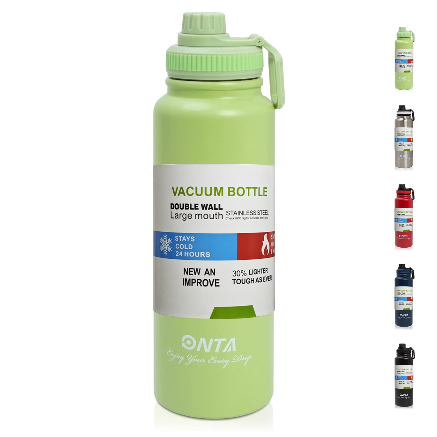 ONTA Insulated Vacuum Sports Water Bottle, 1L Keeps Cold 48H, Hot 24H Stainless Steel Water Bottle and Leakproof Thermos Coffee Travel Mug