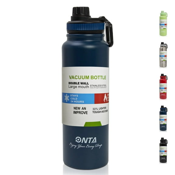 ONTA Insulated Vacuum Sports Water Bottle, 1L Keeps Cold 48H, Hot 24H Stainless Steel Water Bottle and Leakproof Thermos Coffee Travel Mug