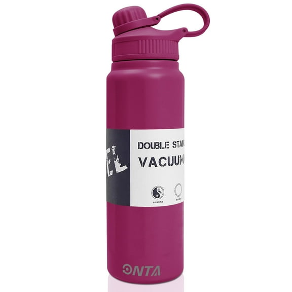 ONTA Insulated Water Bottle - 28 OZ, Straw Lid, Vacuum Insulated Stainless Steel, Travel Cup, Thermos Mug Leakproof Keep Drinks Hot Cold for Bike Camping Sports Gym Adult Women Men (Rose)