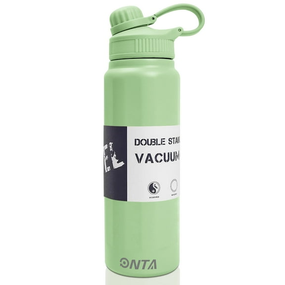ONTA Insulated Water Bottle - 28 OZ, Straw Lid, Vacuum Insulated Stainless Steel, Travel Cup, Thermos Mug Leakproof Keep Drinks Hot Cold for Bike Camping Sports Gym Adult Women Men (Green)