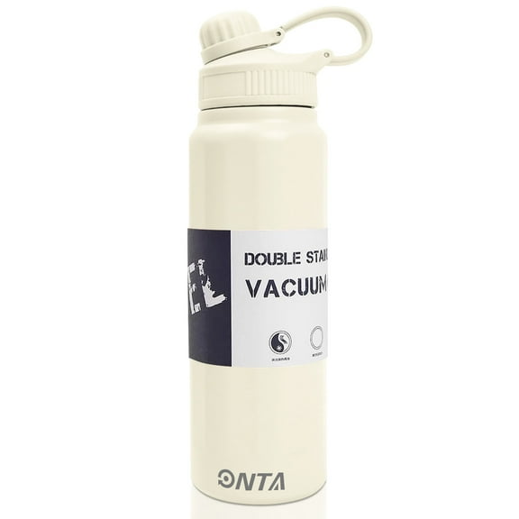 ONTA Insulated Water Bottle - 28 OZ, Straw Lid, Vacuum Insulated Stainless Steel, Travel Cup, Thermos Mug Leakproof Keep Drinks Hot Cold for Bike Camping Sports Gym Adult Women Men (White)