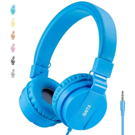 ONTA Kids Headphones for Boys Girls - Child Student Headset Wired Plug Toddler Earphones School Teen on Ear for Computer | Laptop | Plane Travel | Game, Blue