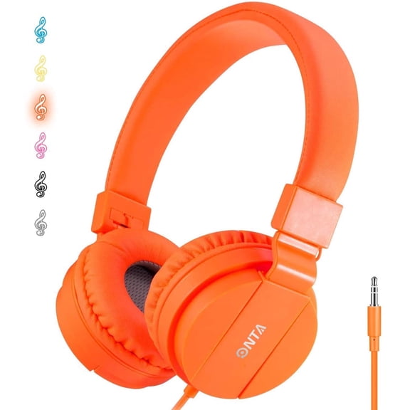 ONTA Kids Headphones for Boys Girls - Child Student Headset Wired plug Toddler Earphones School Teen on Ear for Computer | Laptop | Plane Travel | Game,orange