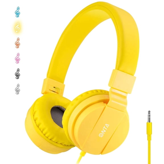 ONTA Kids Headphones for Boys Girls - Child Student Headset Wired plug Toddler Earphones School Teen on Ear for Computer | Laptop | Plane Travel | Game,yellow