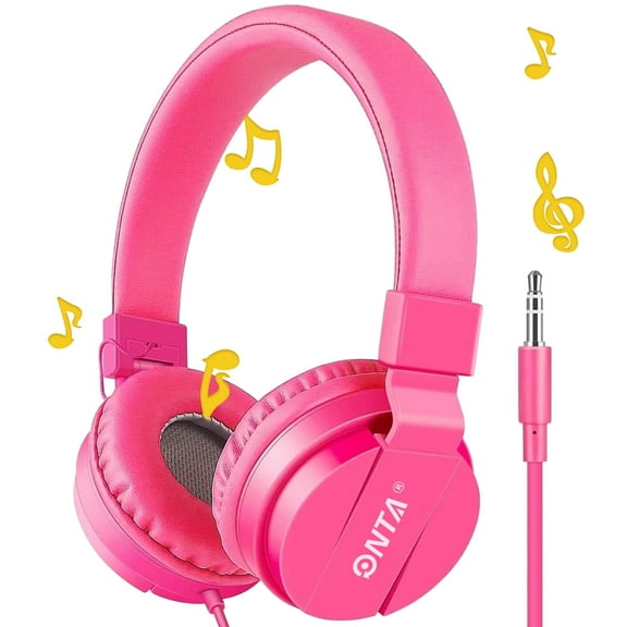 ONTA Kids Headphones for Boys Girls, Foldable Adjustable Stereo Wired over Ear Headphones for Kids, Toddler Earphones School Teen for School Computer Laptop Game(pink)