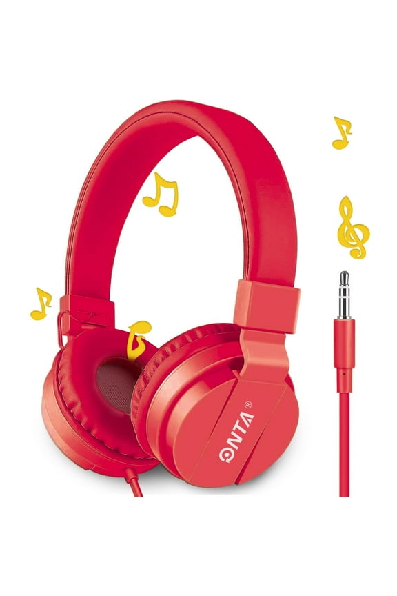 Kids Headphones for Boys Girls, Foldable Adjustable Stereo Wired over Ear Headphones for Kids, Toddler Earphones School Teen for School Computer Laptop Game(red)