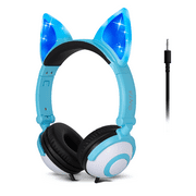 ONTA Kids Headphones with Cute LED Glowing Cat Ears,Foldable, Noise-Canceling and Adjustable Toddlers Headphones for Boys and Girls (Blue)