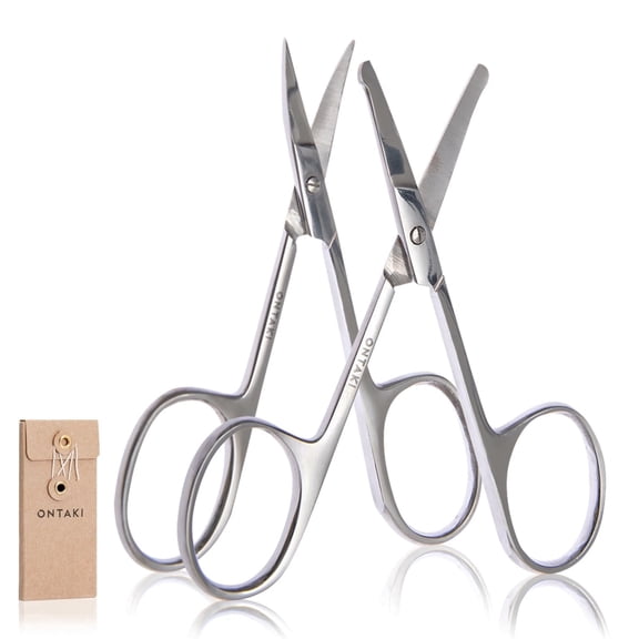 ONTAKI Facial Hair Grooming Scissors 2 Pack Curved & Straight Blade Precision Trimming Kit for Barbers