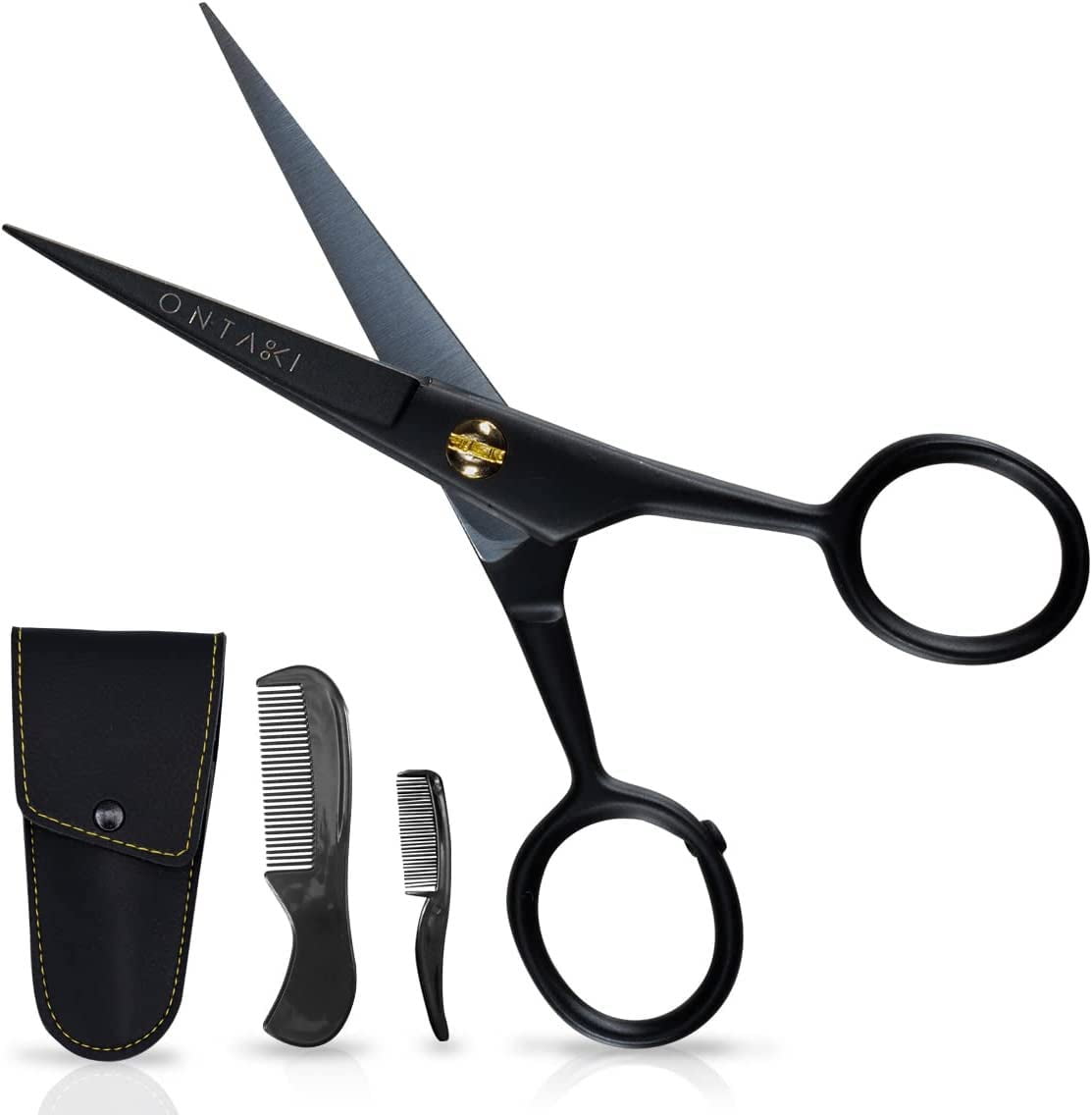 ONTAKI 5" Professional German Beard & Mustache Scissors Kit With 2 Comb