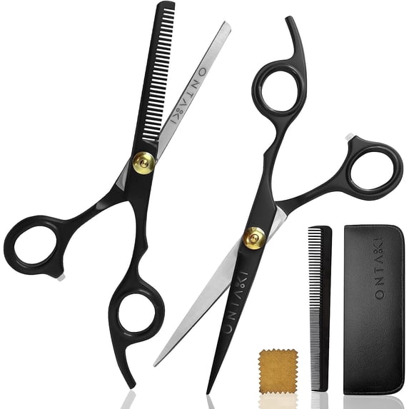 Ontaki Hair Cutting Scissors Japanese Steel Barber Shears 7 inch with Comb & Pouch