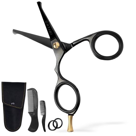 ONTAKI Beard & Mustache Scissors Rounded Tip Japanese Steel Grooming 4.2 inch Black