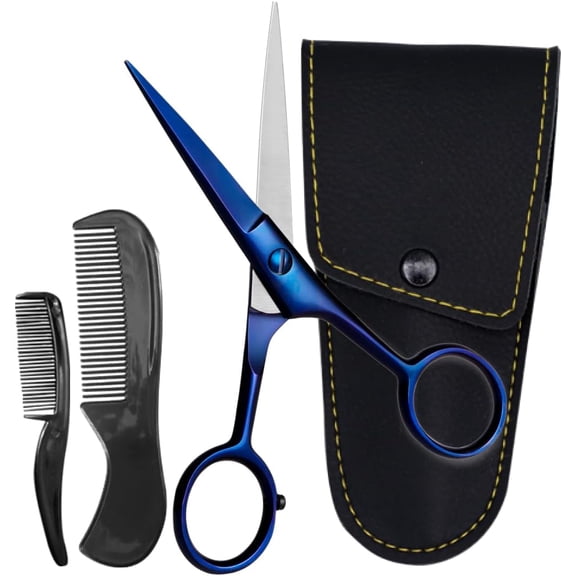 ONTAKI Professional German Steel Beard & Mustache Scissors (5") Midnight Blue