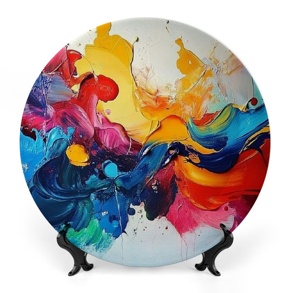 ONTETCH Colors Abstract Art Ceramic Decorative Plate for Home Office