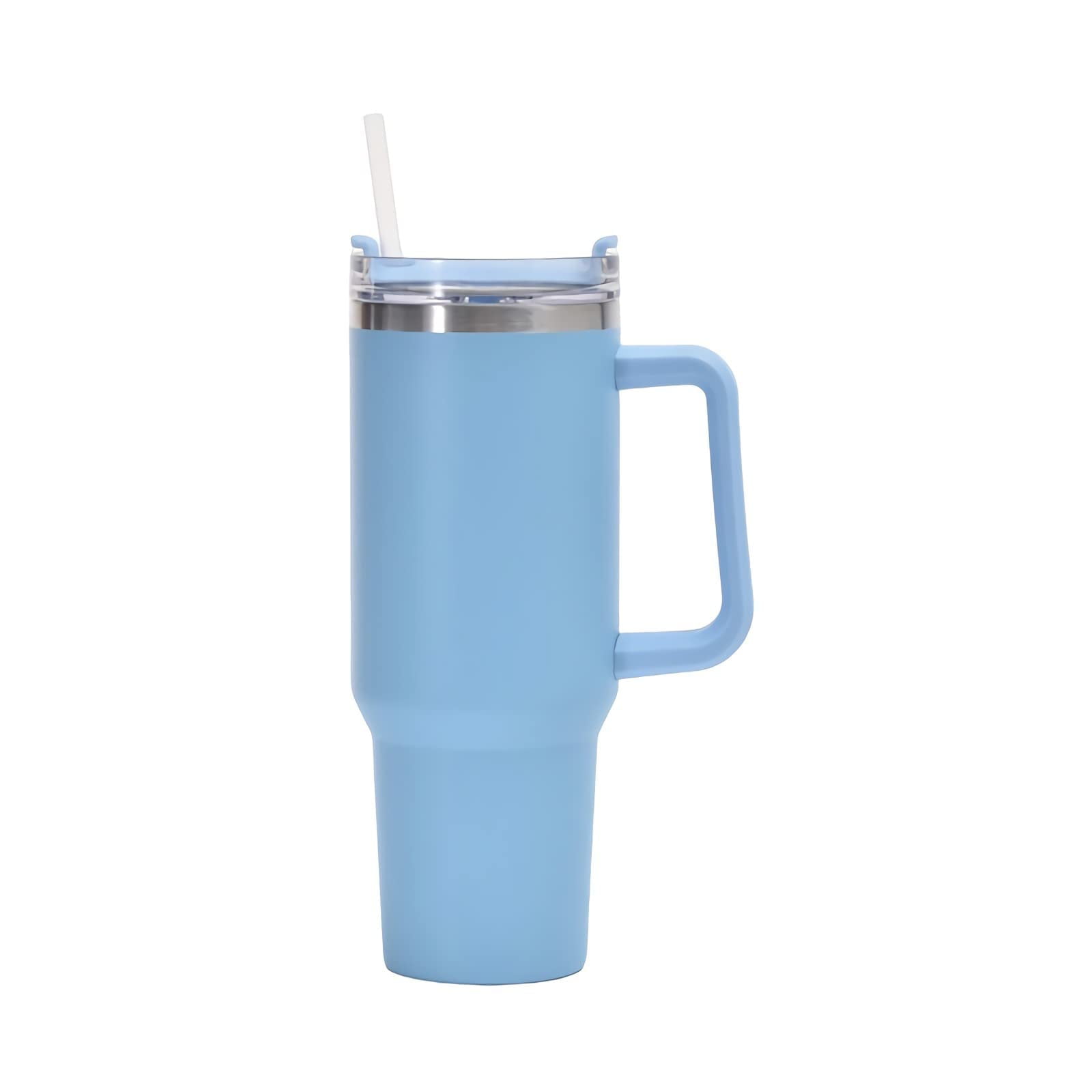 ONTNO 40 OZ Tumbler Insulated Water Bottle with Straw Flip Straw Tumbler Travel Mug Cup with Handle for Women&Men-Blue