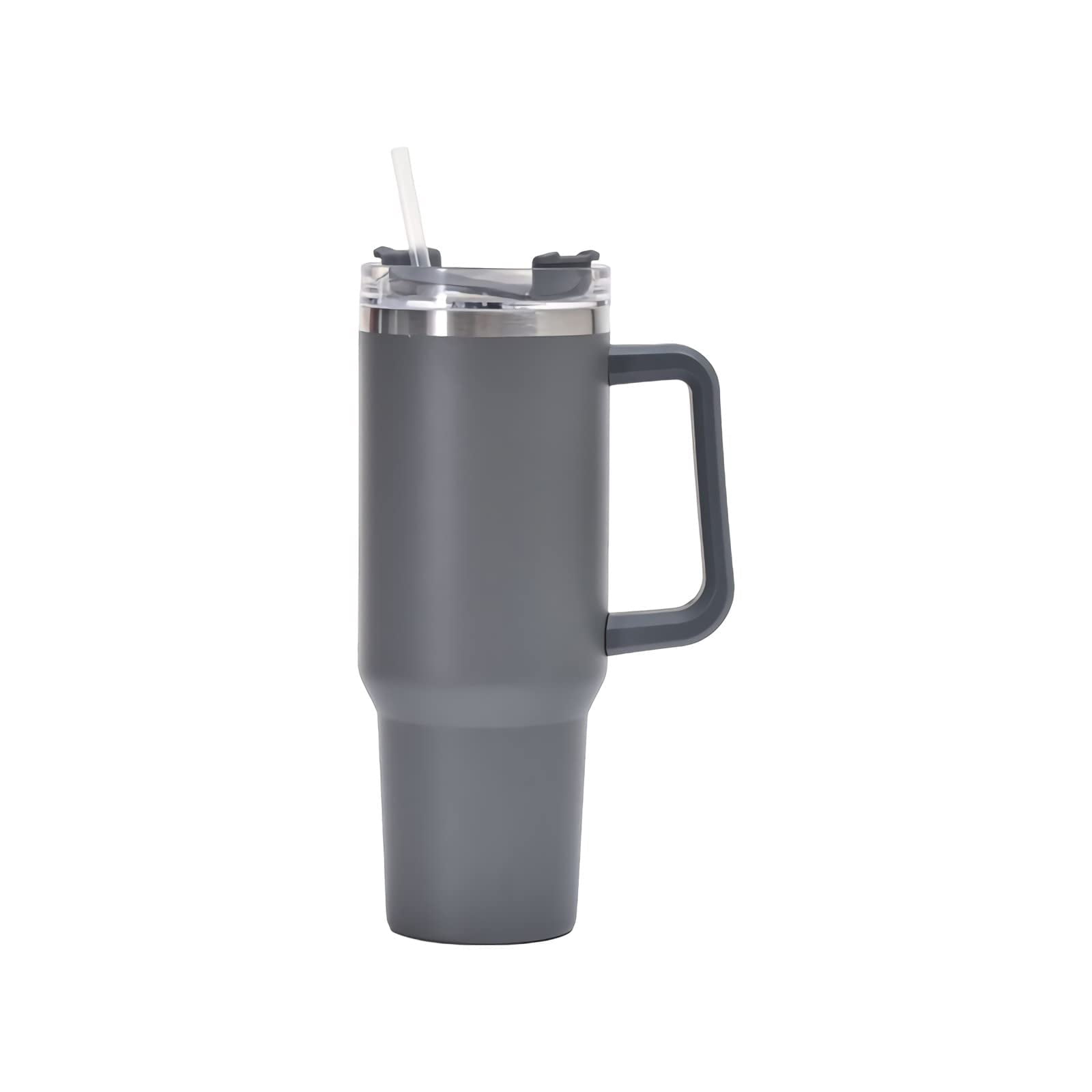 ONTNO 40 OZ Tumbler Insulated Water Bottle with Straw Flip Straw Tumbler Travel Mug Cup with Handle for Women&Men-Gray