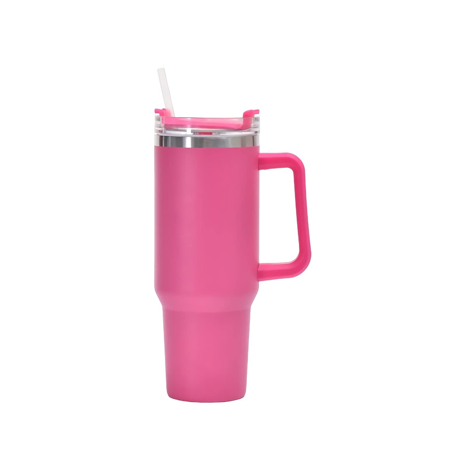 ONTNO 40 OZ Tumbler Insulated Water Bottle with Straw Flip Straw Tumbler Travel Mug Cup with Handle for Women&Men-Rose Red