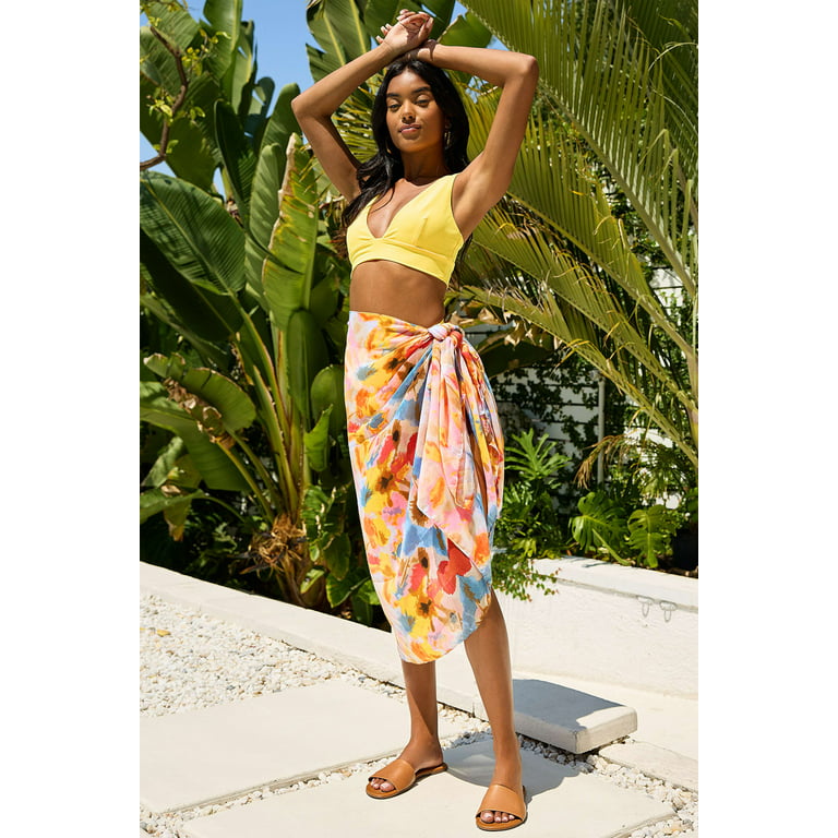 ONTNO Women's Swimming Costume Cover-Up Beach Holiday Shawl Hawaiian Bikini  Chiffon Print Beach Dress