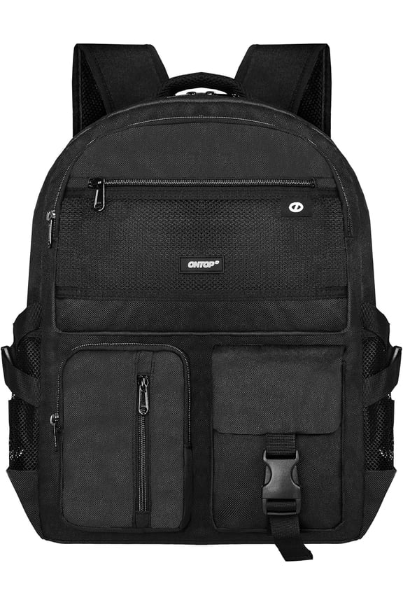 Black Canvas 15.6inch Backpack Water Resistant Pos-Pro Technology Sturdy Casual Bookbag