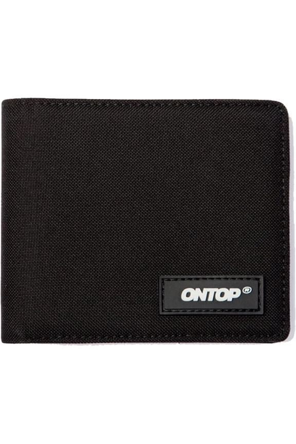 Black Canvas Durable Extra Capacity Billfold Wallet Lightweight with Multiple Card Slots and ID Window