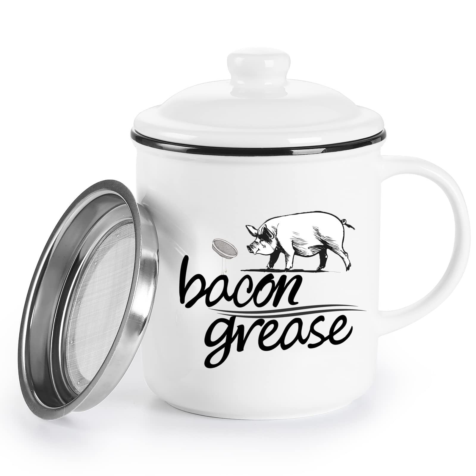 ONTUBE Ceramic Bacon Grease Container with Strainer, Cooking Oil