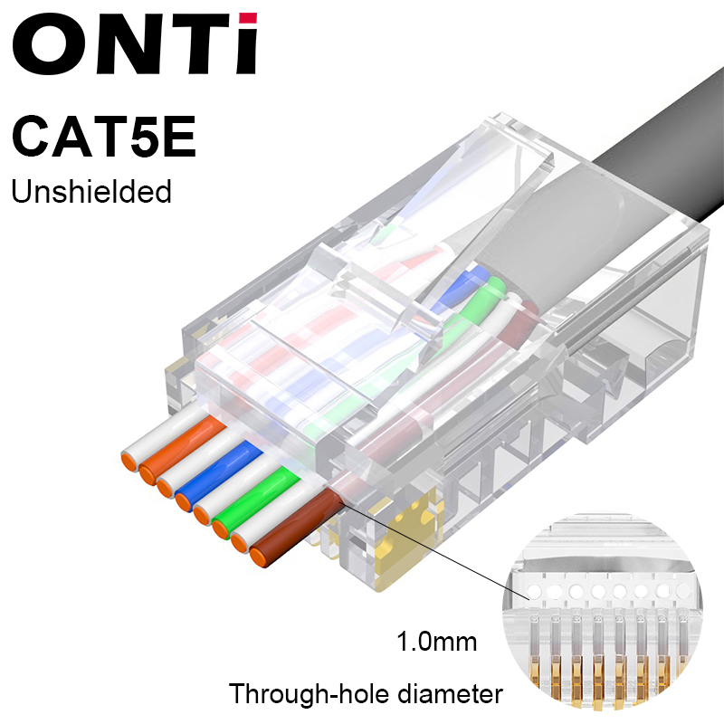 ONTi 10/50pcs CAT6 CAT5E Pass Through RJ45 Modular Plug Network
