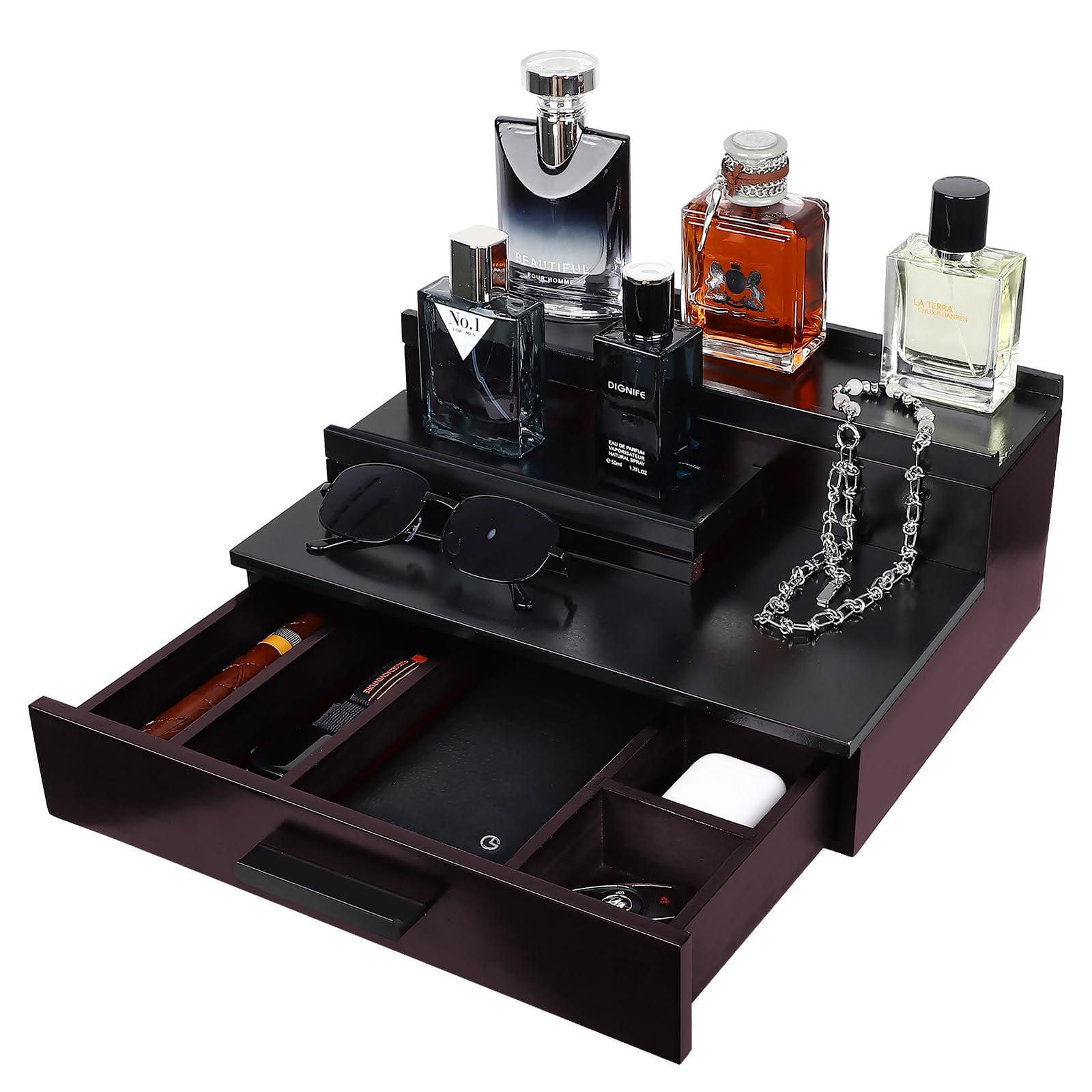 ONUEMP Wooden Cologne Organizer EC36 Men, Perfume Organizer Dresser, Cologne Stand with Hidden