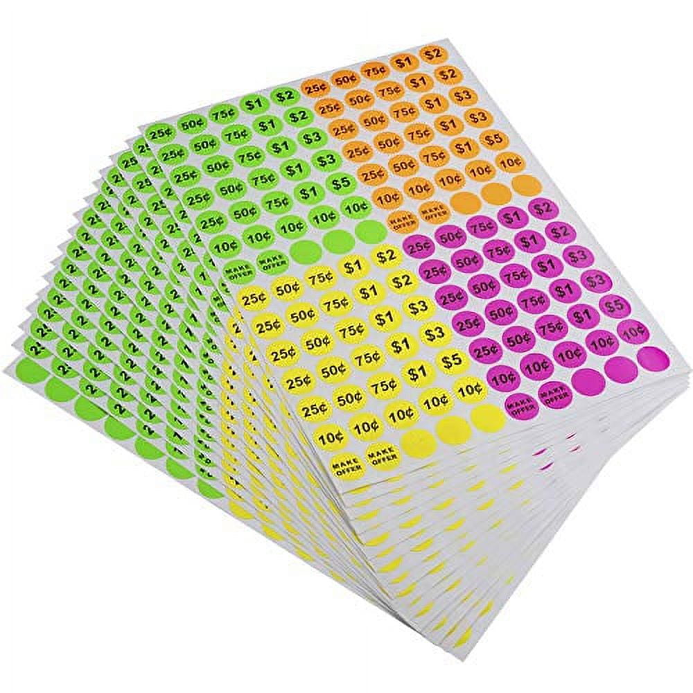 ONUPGO Garage Sale Labels .. Pack of 2240 3/4" .. Round Preprinted