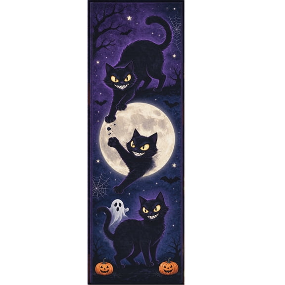 ONUZZLY Halloween Black Cat Full Moon Black Polyester Runner Rug 24x71 Non-Slip Backing
