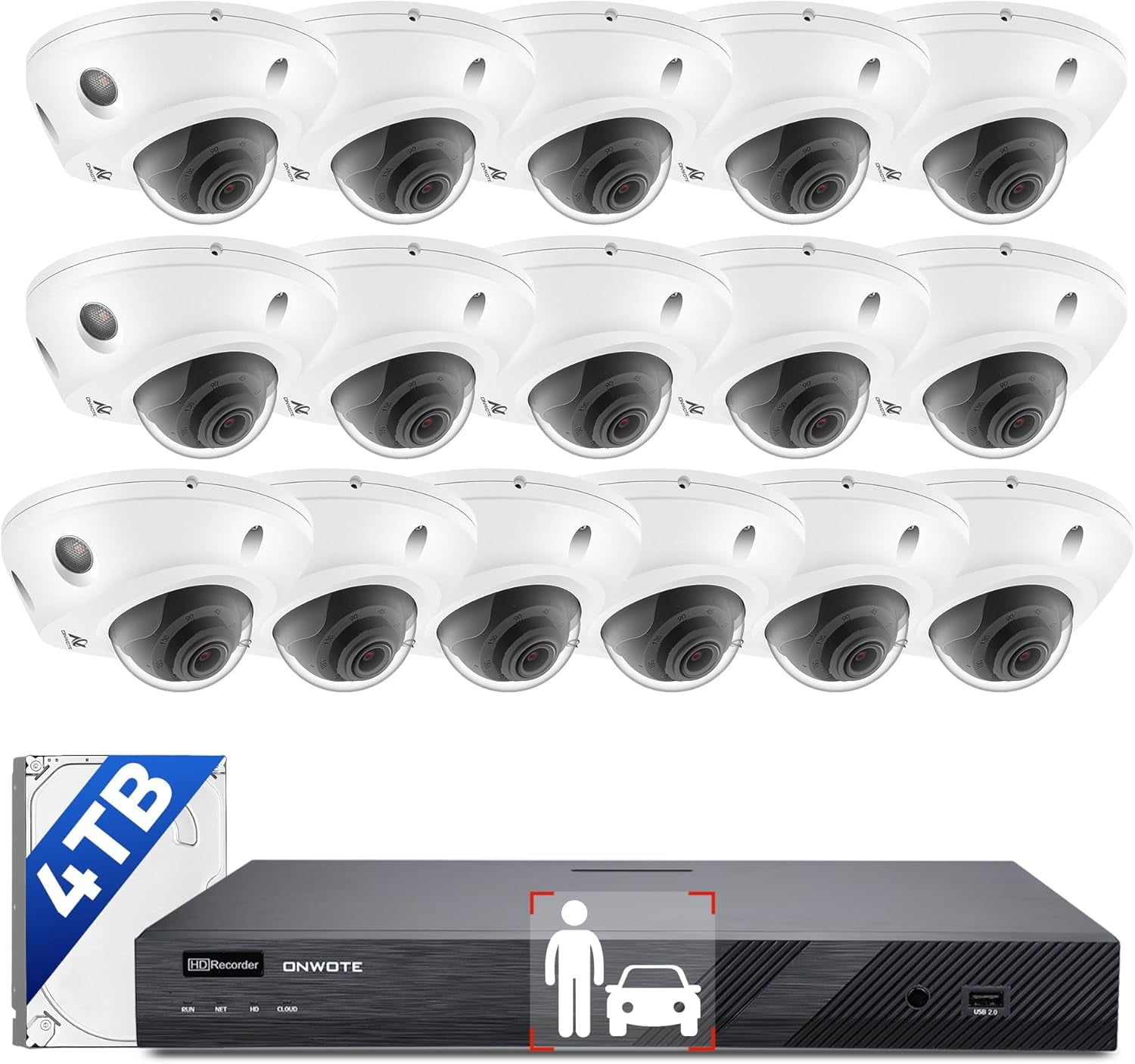 ONWOTE 12MP NVR 16 Channel Security Camera System, 16x 4K 8MP Vandal Proof Audio PoE IP Cameras, Smart Color Night Vision, 16CH Commercial NVR 4TB, Wired Outdoor CCTV for Businesses