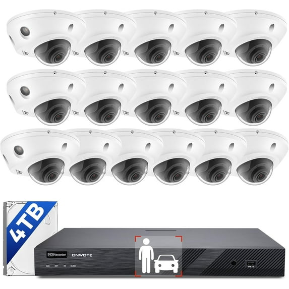 ONWOTE 12MP NVR 16 Channel Security Camera System with 16x 4K 8MP Vandal Proof Audio PoE IP Cameras