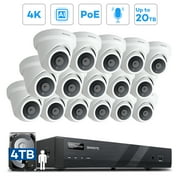 ONWOTE 16 Channel 4K PoE Security Camera System, AI Human Detection, 16Pcs 128  Wide View 8MP Outdoor IP Cameras with Audio, 16CH 4K 8MP NVR with 4TB HDD pre-installed for 24-7 Recording
