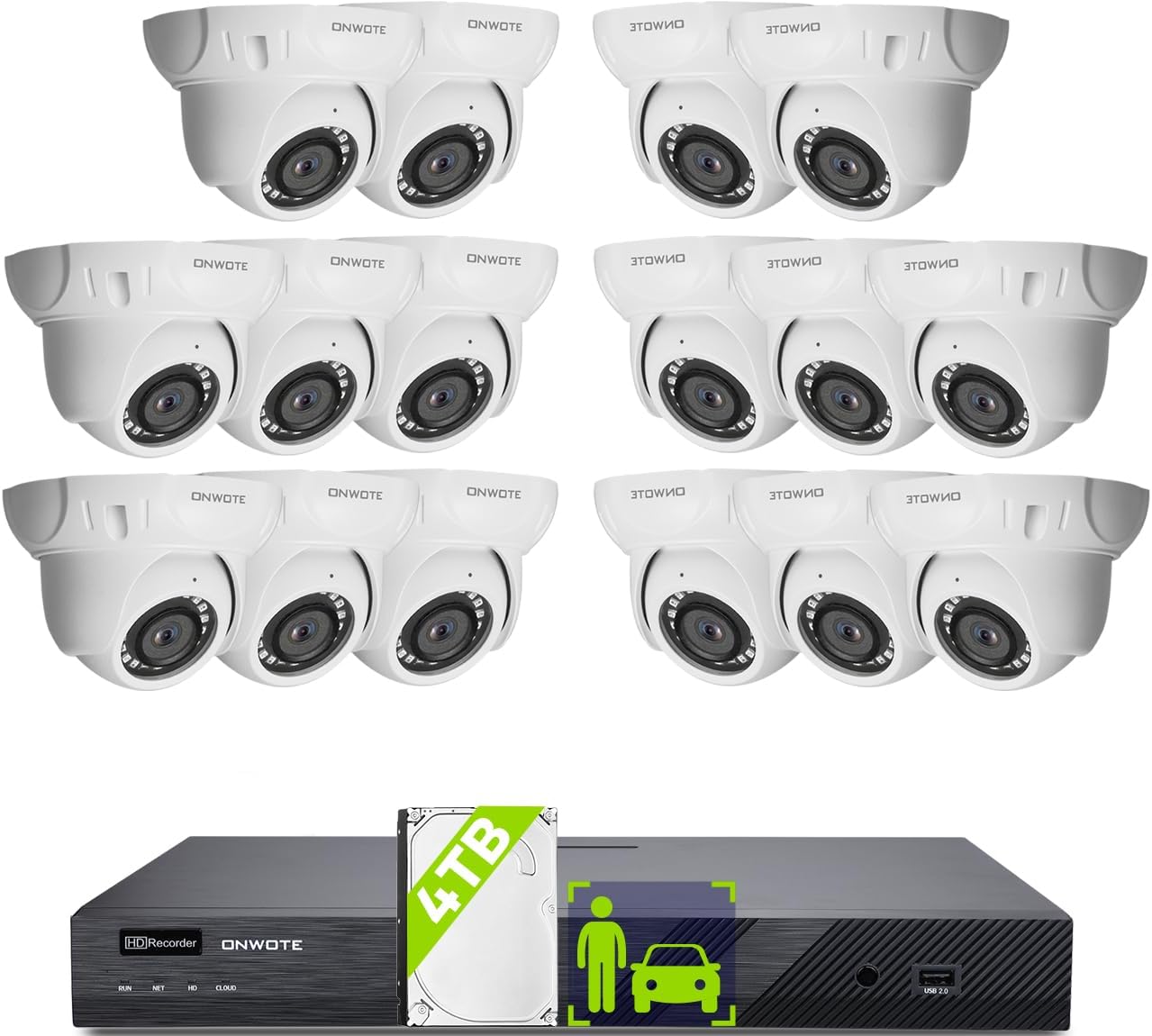 ONWOTE 4K 16 Channel PoE Security Camera System, AI Human & Vehicle
