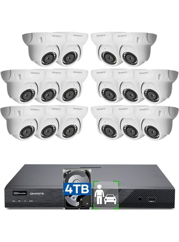 ONWOTE 4K 16 Channel PoE Security Camera System, AI Human & Vehicle Detection, 16CH 4K 8MP NVR with 4TB HDD pre-installed for 24-7 Recording, 16pcs 6MP Outdoor PoE IP Cameras, Business Surveillance