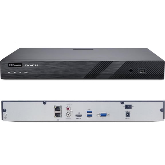 ONWOTE 4K 8MP 32 Channel NVR, Only Work with ONWOTE PoE IP Cameras and PoE Switch, 2 SATA Support 20TB (No HDD Included)