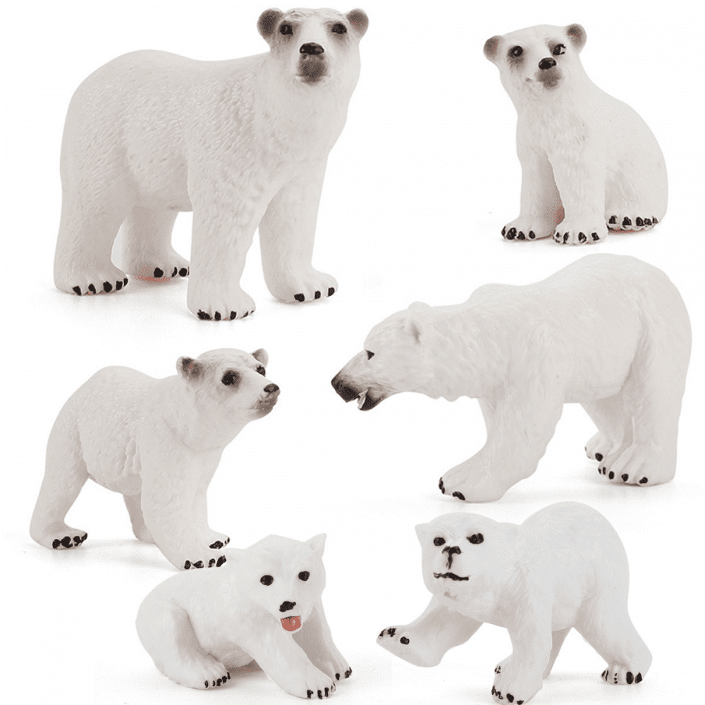 ONXE 6PCS Polar Bear Figurines Toy with Polar Bear Cub, 24" Realistic