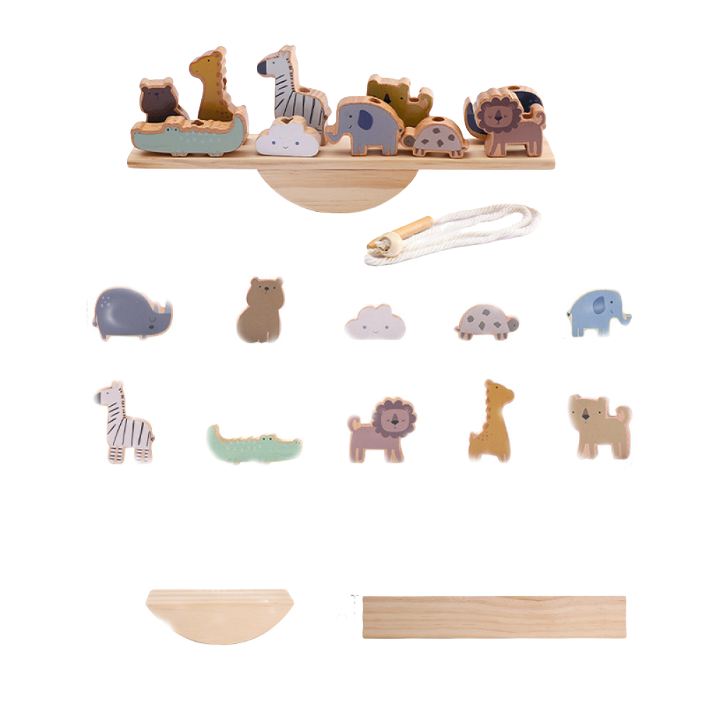 ONXE Wooden Animals with Treelets Mini Teeter Totter Toy Montessori
