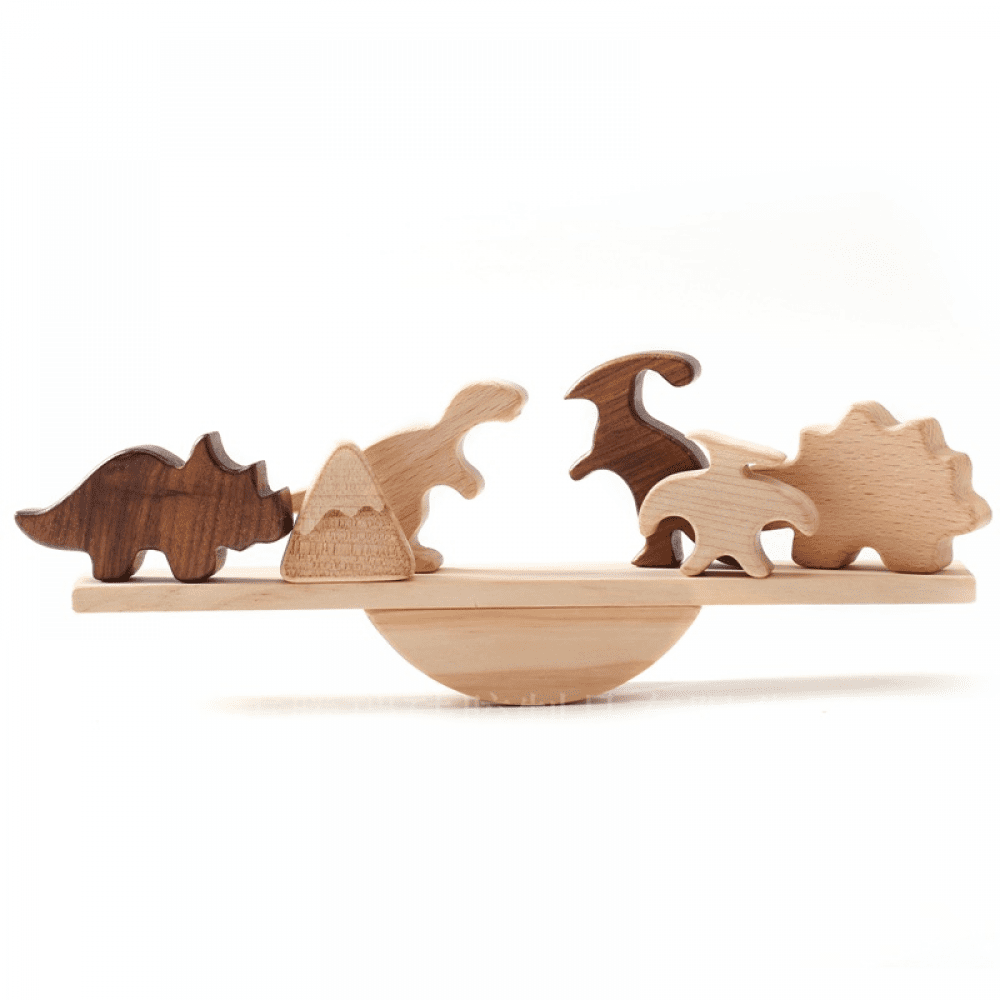ONXE Wooden Animals with Treelets Mini Teeter Totter Toy Montessori