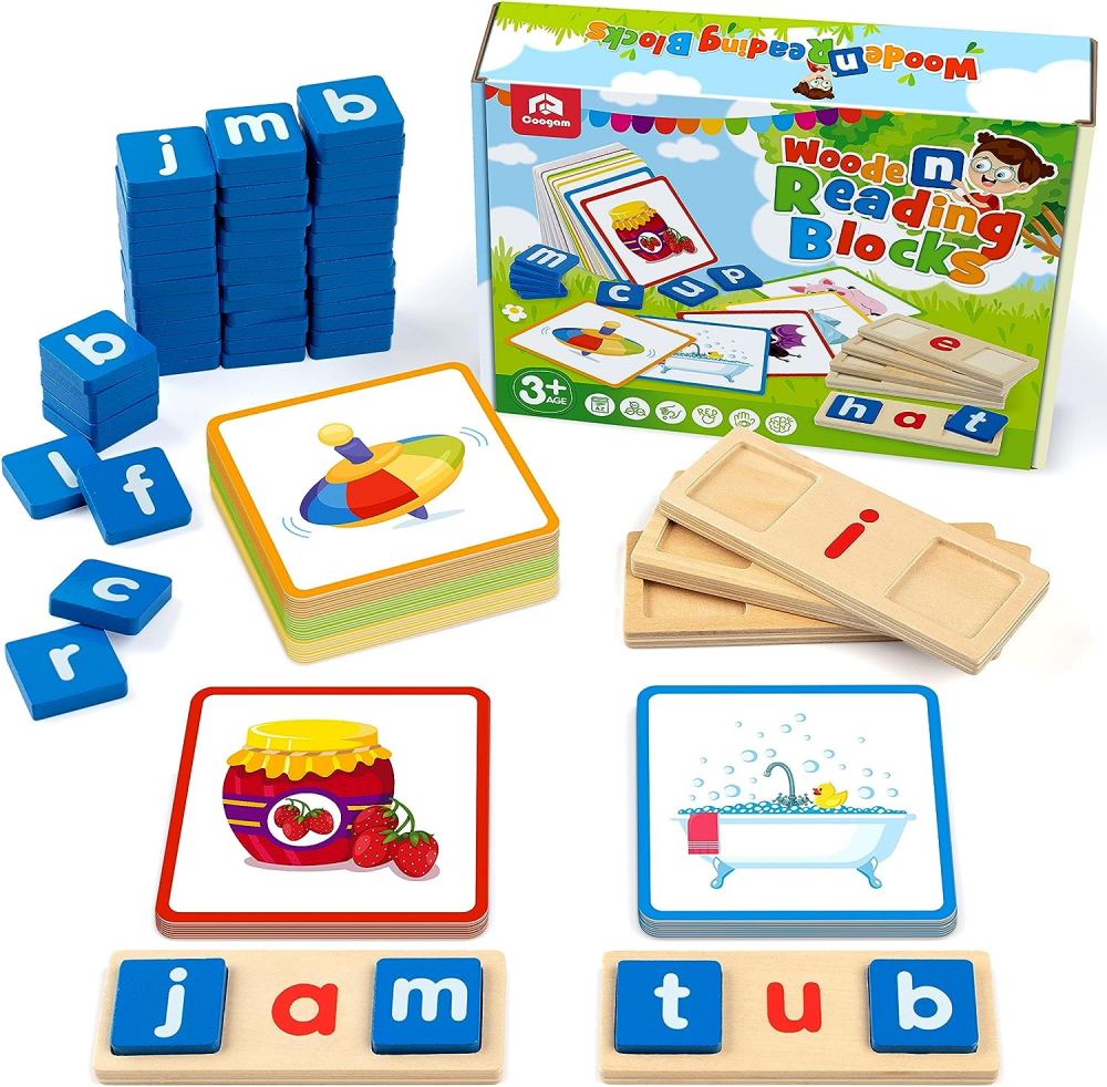 ONXE Wooden Short Vowel Reading Letters Sorting Spelling Games, Sight ...