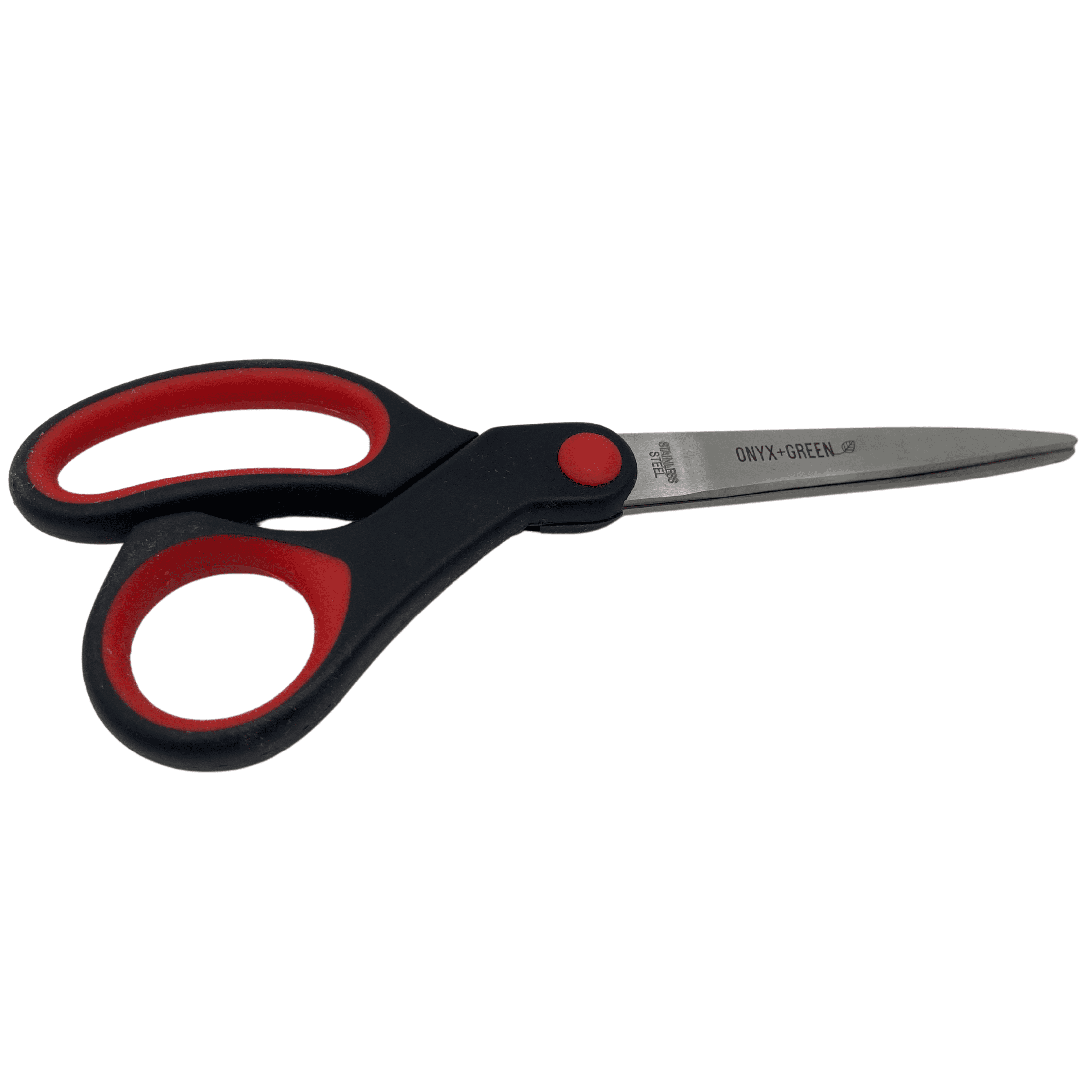 ONYX AND GREEN 3202 - SCISSORS, COMFORTGRIP, 8’’/20CM, POINTED TIP ANTI-MICROBIAL RECYCLED PLASTIC HANDLES PACKAGING: RECYCLED CARTON “TRY ME” CARD, SOY-BASED INK