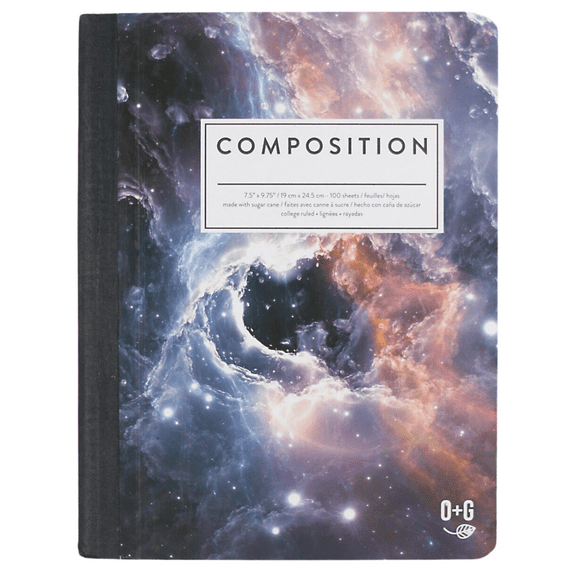 ONYX AND GREEN 6900 - COMPOSITION BOOK, 7.5X9.75/19X24.5CM 100 SHEETS MADE WITH SUGAR CANE, COLLEGE RULED, ASSORTED PRINTS PACKAGING: PRINTED UPC, SOY-BASED INK