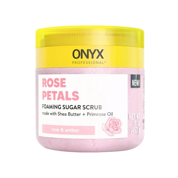 ONYX Professional Foaming Body Scrub with Shea Butter & Primrose Oil, Rose Petals, 16 fl oz