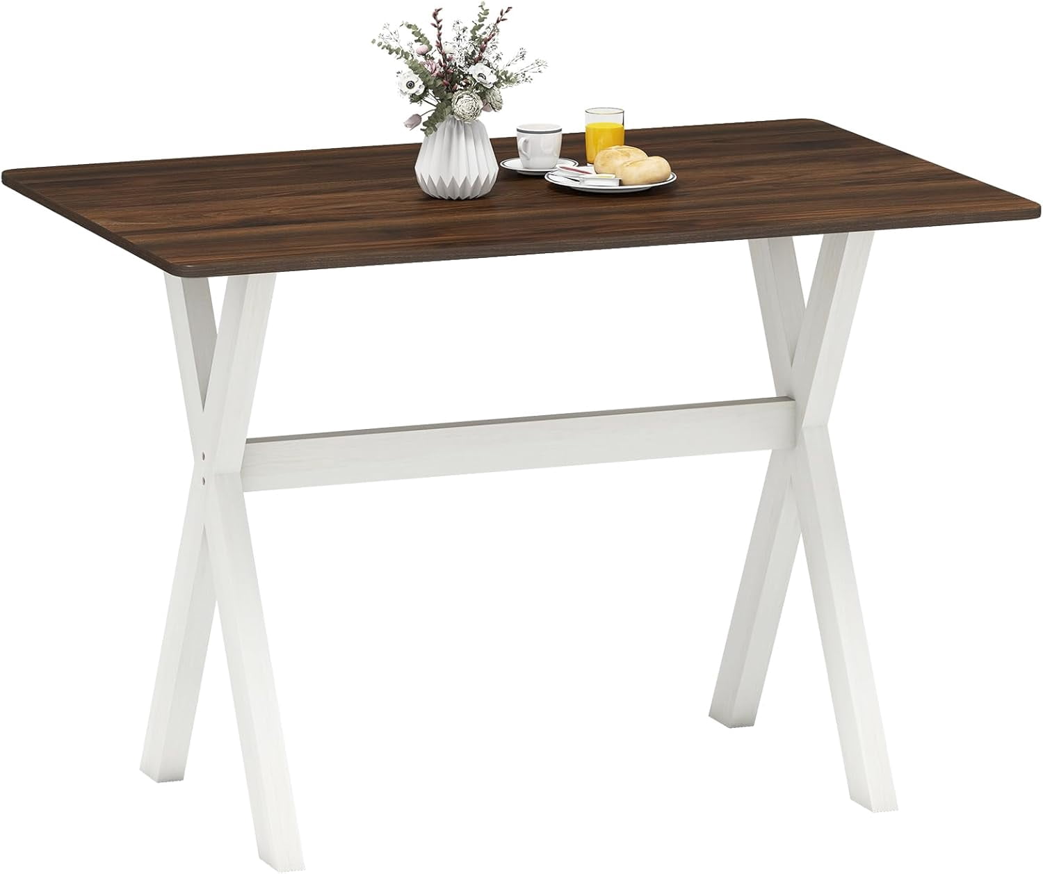 ONZA  43" x 28" Wooden Dining Table with X-Shaped Frame, Reinforced Crossbar, Wood Grain Texture Tabletop, Rectangle Kitchen Table for Living Room, Dining Room, Dinette, Restaurant
