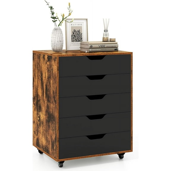 ONZA 5-Drawer Storage Cabinet, Versatile Storage Drawer of Chest with Lockable Wheels, Mobile Office Lateral File Cabinet Under Desk, Modern Dresser for Home Office, Study Room